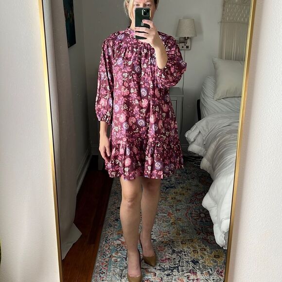 Topshop Floral Print‎ Long Sleeve Minidress Dress Women's 6 Red Mini Dress - Picture 2 of 11